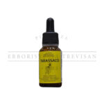 Tarassaco gocce 20ml bottle featuring a yellow label with dandelion illustration and a black dropper cap. Front view, clear product details.