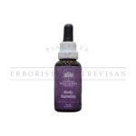 Close-up of Fiori Australiani Body Harmony: A 30ml purple bottle with dropper, promoting emotional balance and well-being.