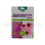 Immunilflor Urto supplement box featuring Echinacea flowers, Vitamin D, C, and Zinc for immune support. 30 Naturcaps.