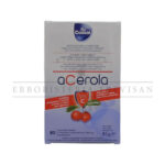 Acerola Vitamin C box, featuring the product's branding, ingredients, and benefits, including immune support and antioxidant properties.