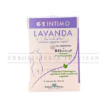 GSE Intimo Lavanda box, featuring lilac and white colors, highlighting its prebiotic and lactic acid components.