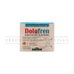 Dolofren Articolazioni 30 Bustine: Image of the supplement box, highlighting 'Funzionalità Articolare,' vegan, gluten-free, cacao flavor.