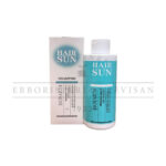 Bioearth Hair Sun shampoo for sun-exposed hair. Shows product bottle and box with aloe vera and chlorella. Cleanses gently.