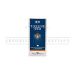 GSE Tussive Sed sciroppo tosse secca. Blue box with lung illustration. Dietary supplement for sore throat and cough.